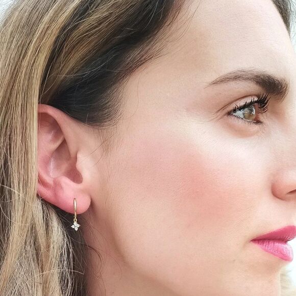 Dainty Crystal Flower Charm Hoop Earrings in Gold - Picture 13 of 13